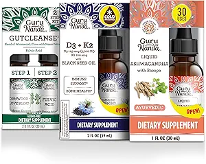 [BRSRAHDYAV5WCCDF] GuruNanda Total Wellness Boost with Liquid Ashwagandha, Black Seed Oil & GutCleanse - Helps with Immunity and Mind Care