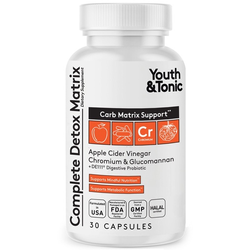 [BRSWY234OUARACTB] Youth & Tonic Balanced Detox Pills as Complete Gut Cleanse & Carb Matrix Support with ACV, Glucomannan, Chromium for Body Detoxing & Digestive Health, Supplement for Men & Women, Third-Party Tested