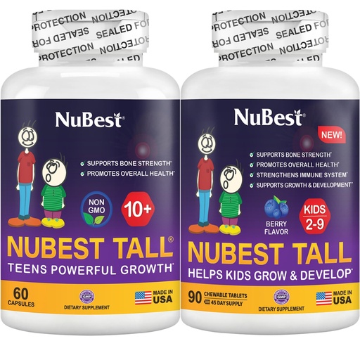 [BRSWYFA5OUCQIHI6] NuBest Bundle Tall 10+ 60 Capsules Tall Kids 90 Chewable Tablets | Height Growth Support for Kids & Teens | Calcium, Vitamins D3 K2, Collagen & Herbal Blend