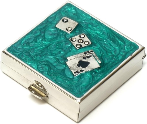 [BRSWKHY5AAHGOGTA] 9339 Square Small Pill Box Organizer Aqua Green Silver Dice & Cards Women Travel Pill Case Purse Pocket Container Daily Portable Medicine Vitamin Box Medication Supplement Mini Storage