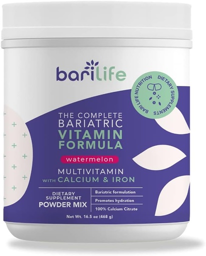 [BRSWI2Y5CR4BGDDE] Bari Life Complete Bariatric - Dietary Supplement Powder Mix, Calcium Citrate, Multivitamin, Iron - Bariatric Vitamins for Gastric Sleeve Patients - (Watermelon, 60 Servings)