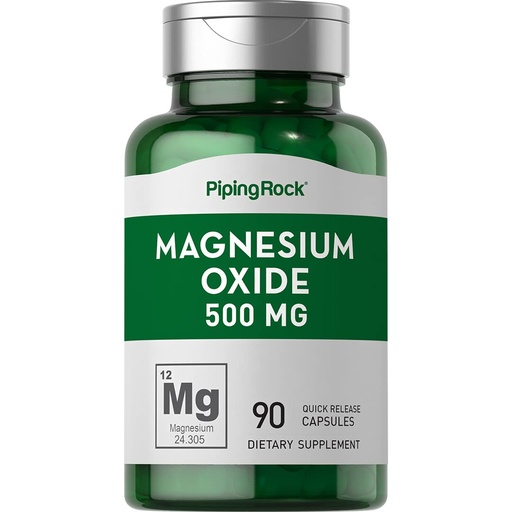 [BRSWYZYKOYNRGH3Z] Piping Rock Magnesium Oxide 500mg | 90 Capsules | Non-GMO, Gluten Free Supplement