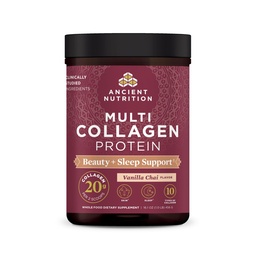 Ancient Nutrition Collagen Powder Protein, Multi Collagen Protein Beauty + Sleep with Vitamin C, Vanilla Chai, Hydrolyzed Collagen Peptides Supports Skin and Nails, Sleep, 16.1oz