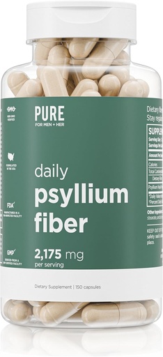 [BRSROBIDCF7WACAV] Igapäevane Psyllium Husk Fiber toidulisand puhtalt meestele ja puhas tema | Seedetrakti korrapärasus ja soolestiku tervise tugi | Lahustuv kiudaine pulber, 2175mg Serving | 150 kapslit