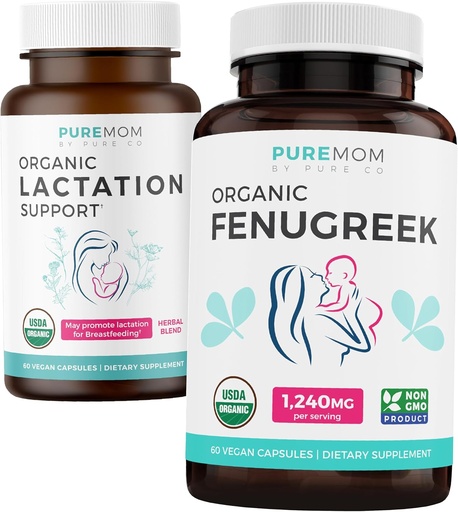 [BRSRMA33CEPWC3TX] Organic Lactation Support & Organic Fenugreek (1-Month Supply) Lactation Booster Bundle of Herbal Breastfeeding Support Aid for Mothers (60 Capules) & Organic Fenugreek Breastmilk Support (60 Capules)