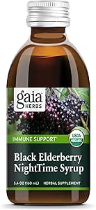 [BRSWIYL7C4ARQFTY] Gaia Herbs Black Elderberry, NightTime Syrup - Immune Support Supplement - With Organic Black Elderberries, California Poppy & Lemon Balm for Restful Sleep & Immune Defense - 5.4 Fl Oz (32-Day Supply)