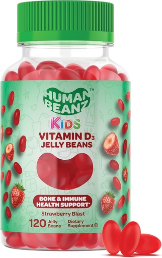 [BRSRMA36BMIGMHTK] Vitamin D3 Jelly Bean Gummies for Kids, 25mcg/1000 IU Vitamin D, Nutritional Vegetarian Supplements, 120 Strawberry Blast Jelly Beans, Kosher