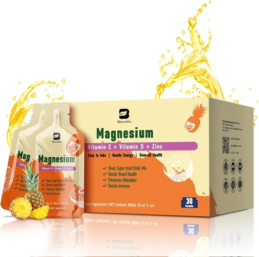 [BRSRAGQTCMNQGF3H] Citrato de magnesio Suplemento líquido 280 mg con bromelaina, vitamina C, D3, B6, zinc, alta absorción de la bebida de citrato de magnesio para el estreñimiento, Zzz & Energy