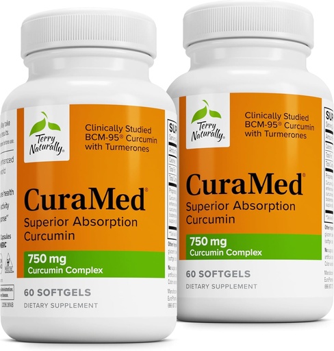 [BRSWKGQZAYGQEAI3] Terry Naturally CuraMed 750mg - Antioxidant Supplement for Brain & Heart Health - Supplement with High-Potency Curcumin Complex - Kidney, Liver & Immune Health Support - 60 Softgels (Pack of 2)