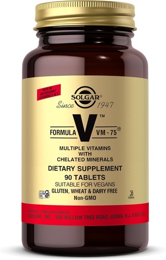 [BRSWIYQ7DIIW2EDM] Solgar Formula VM-75, 90 Tablets - Multivitamin with Chelated Minerals - Vitamin A, B6, B12, C, D, E - Biotin, Magnesium, Calcium, Iron, Zinc - Vegan, Gluten Free, Dairy Free, Kosher - 90 Servings