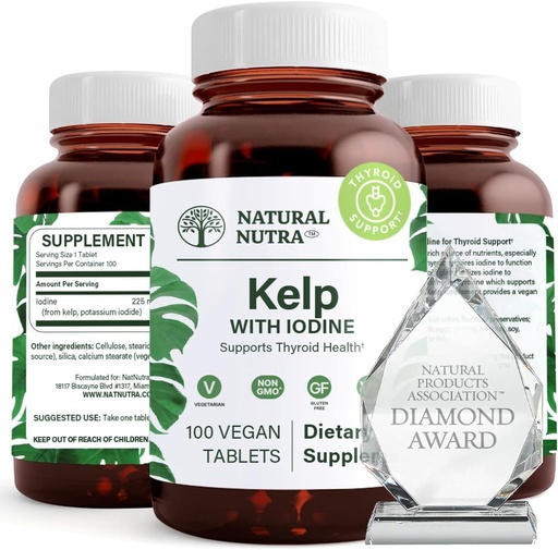 [BRSWIALYCEPWOAY5] Natural Nutra Kelp Iodine with Potassium Iodide - Thyroid Support Supplement - Immune Strength & Metabolism Balance - Vegan Sea Kelp for Wellness - 225 mcg Iodine - 100 Tablets