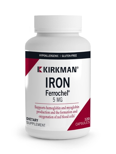 [BRSWIATRA4IROCQ3] Kirkman Iron Ferrochel® 5 mg - Hypoallergenic || 120 Vegetarian Capsules || Minerals || Gluten and Casein Free || Aids in The Production of Hemoglobin || Capsules are Plant Based