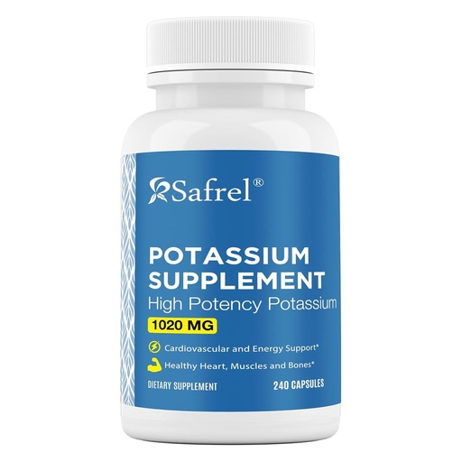 [BRSRAAY2DN6R6FIV] Safrel Potassium Supplement, 1020 mg, 240 Servings, Vegeterian Capsules, Non-GMO, Gluten Free, Made in USA