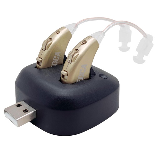 [BRSWGZACOYHGY23Z] Digital Hearing Amplifiers - Rechargeable BTE Personal Sound Amplifier Pair with USB Dock - Premium Gold Behind The Ear Sound Amplification - by NewEar