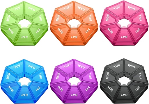 [BRSW2Y37O57RU3A7] Patelai 6 Pcs Small Weekly Pill מאורגןer 7 Day Sided Pill Case Portable Planner 7 Copartment Travel Round Storage Box Daily Noteer Container for Medicine Model Oil (Vivid Colors)