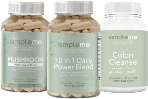 [BRSRA2YEAR6GGE3H] SIMPLEME Sea Moss Capsules 10 in 1 Power Blend and Colon Cleanse Detox and Multi-Mushroom Supplement Bundle to Improve Immune Health