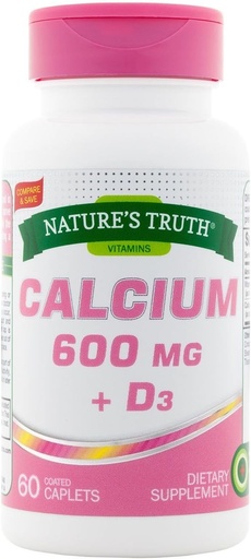 [BRSWG2QQAQFB4CY2] Verdad de la naturaleza Calcio 600 mg + D3-60 Coated Caplets, Pack de 2