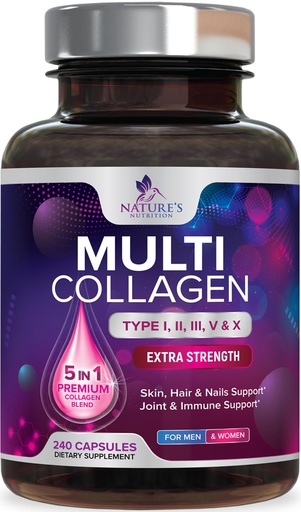 [BRSROFA2BMCAIFYY] Multi Collagen Pills - Multi Collagen Complex 2400 mg Per Serving - Types I, II, III, V, X - Hydrolyzed Collagen Peptides Supplement - Hair, Skin & Nail Support - Bottled in the USA - 240 Capsules