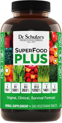 [BRSWGYYHCUHQA3LH] Dr. Schulze'nin SuperFood Plus | Vitamin & Mineral Herbal Mekanik | Günlük Beslenme ve Artan Enerji | Gluten-Free & Non-GMO | Vegan | 390 Tabs | Ambalaj Vary