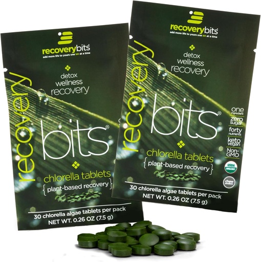 [BRSWGEAFBB6GGA3H] RECOUVERYbites Comprimés organiques de Chlorella Algae, Superfood, Algae Vert pur, Haute protéine et fibre, Chlorophylle, Cracked Cell Wall Non irradié, pour Immune Boosting et Detox, Non-OGM, 60 comprimés
