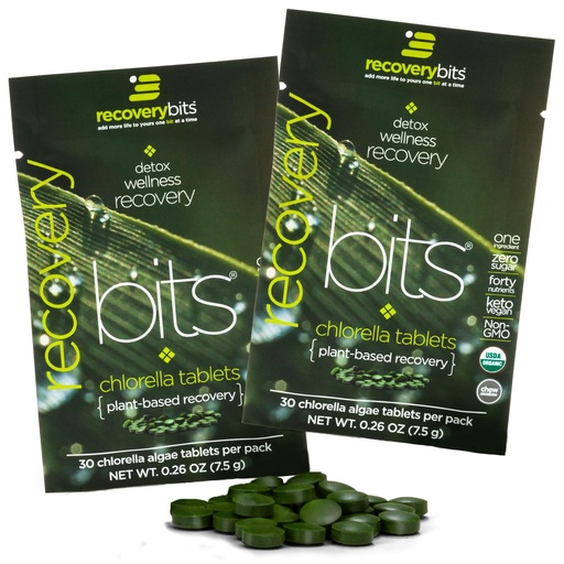 [BRSWGEAFBB6GGA3H] RECOVERYbits Organic Chlorella Algae Tablets, Superfood, Pure Green Algae, High Protein and Fiber, Chlorophyll, Cracked Cell Wall Non-Irradiated, for Immune Boosting and Detox, Non-GMO, 60 Tablets