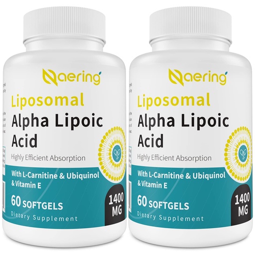 [BRSROFA5CF6AGGT4] Liposomal Alpha Lipoic Acid 1400mg Softgels, ALA Supplement with L-Carnitine 1000mg, Ubiquinol (Active CoQ10) 100mg and Vitamin E 10mg for Antioxidants, Nerve & Energy, 120 Softgels