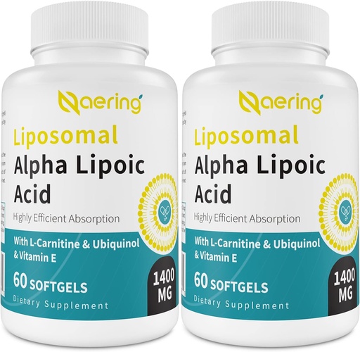 [BRSROFA5CF6AGGT4] Liposomal Alpha Lipoic Acid 1400mg Softgels, ALA kiegészítés L- karnitin 1000mg, Ubikinol (Active CoQ10) 100 mg és E 10mg vitamin, Alpha- Lipoic Acid antioxidánsok, idegek, Energy 120 Softgels