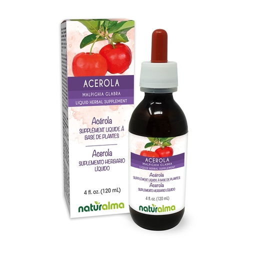 [BRSRMYYEBMCAO2AV] Naturalma Acerola (Malpighia glabra) Fruit Alcohol-Free Tincture - Rich in Vitamin C - 4 fl oz Liquid Extract in Drops - Herbal Supplement - Vegan
