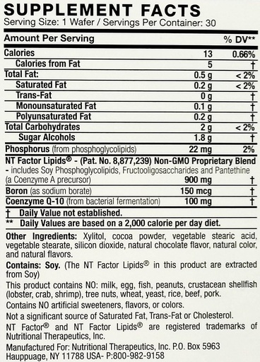 [BRSWKZICOYOBYA3M] Nutritional Therapeutics - NT Factor with CoQ10 100 MG 30 Chewable Wafers Chocolate