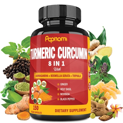 [BRSROYAKDIMB6AYU] Turmeric Curcumin Capsules - with Ashwagandha, Boswellia, Triphala, Ginger, Holy Basil, Moringa, and Black Pepper - 150 Pills 5 Month Supply