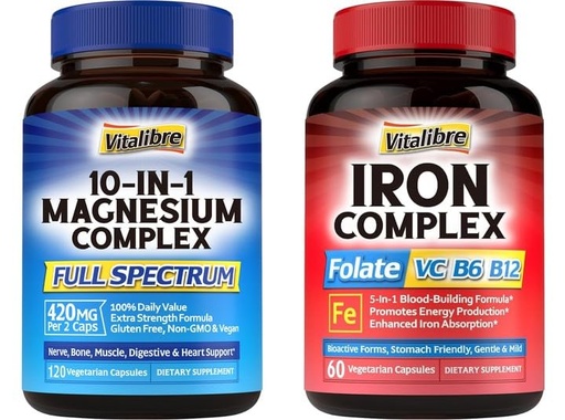 [BRSRAHAZCAGQ4GQ7] Vitalibre 5-in-1 Iron Supplement & 10-in-1 Magnesium Complex