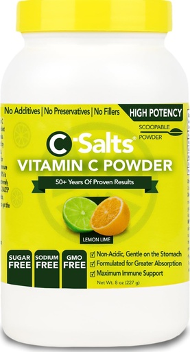 [BRSRMAAFAEPR6DYY] C-Salts Vitamin C Powder Supplement - 100% Pure High Dose Buffered Vitamin C Powder for Immune Support - Organic, Sugar-Free, Vegan, Non-GMO, Stomach-Friendly, Lemon Lime 8oz