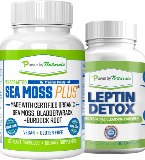 [BRSWYFAKCQFR6DTD] Power By Naturals: Organic Sea Moss and Leptin Detox Bundle - 60 Vegan Capsules Each - Plant-Based, Gluten-Free Supplement for Immune Enhancement and Natural Cleansing