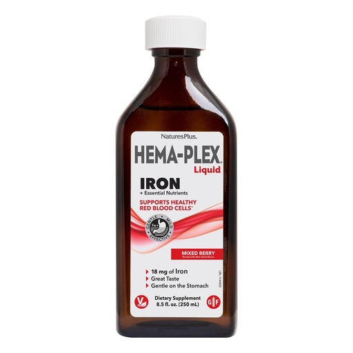 [BRSWGAYBAUMQI3L3] NaturesPlus Hema-Plex Liquid Iron, Mixed Berry - 8.5 oz - Iron & Essential Nutrients - Vegan, Gluten Free - 25 Servings