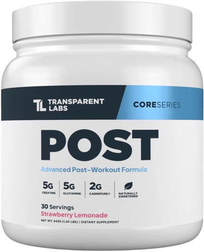 [BRSRA235DJ6G2EQ3] Transparent Labs Post - Post-Workout Recovery Muscle Builder with L-Glutamine, Beta-Alanine and BetaPure Betaine Anhydrous for Muscle Recovery and Muscle Building - 30 Servings, Strawberry Lemonade