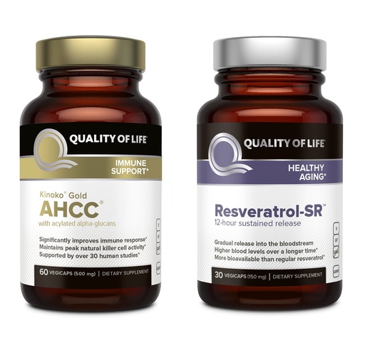 [BRSRMBT4O56AOGYU] Quality of Life Features Kinoko Gold AHCC and Resveratrol SR Sustained Release Formula - Immune, Healthy Aging Bundle