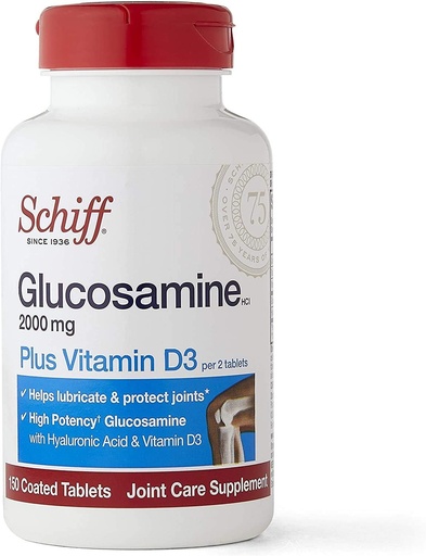 [BRSWIFICCIDAG3Q5] Schiff Glucosamine with Vitamin D3 & Hyaluronic Acid, 2000mg of Glucosamine, Joint Care Supplement Helps Lubricate & Protect Joints*, 150 Count (Pack of 2)