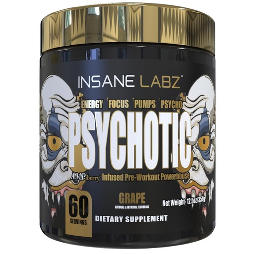 [BRSRAEIKAQGWEHI3] Insane Labz Psychotic Gold, High Stimulant Pre Workout Powder, Extreme Lasting Energy, Pumps and Endurance with Beta Alanine, DMAE Bitartrate, NO Booster (60 Servings, Grape)