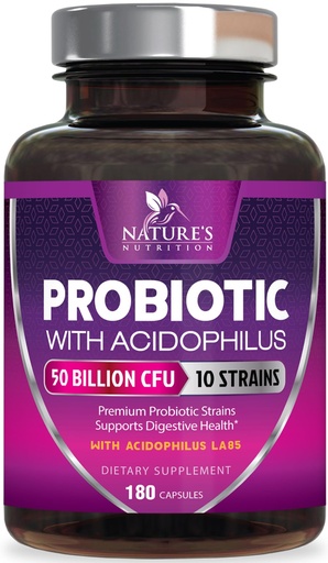 [BRSWGGQZAABWMD32] Probiotics for Digestive Gut Health - 50 Billion CFU Per Capsule, 10 Premium Strains & Prebiotics - Best Probiotics for Women & Men, Occasional Constipation, Gas, Immune Health Support - 180 Capsules