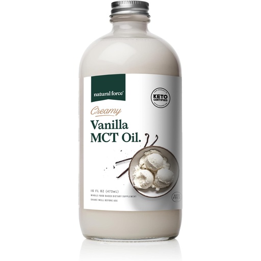 [BRSWYEIQAF6A2DI4] Natural Force Creamy Vanilla MCT Oil – Non Dairy, Keto Certified, Emulsified MCTs for Low-Carb, Ketogenic Coffee, Smoothies, & Shakes - Mixes Instantly + No Blending Required – 16 Oz Glass Bottle