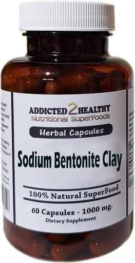[BRSW2FQZAAFBQDLU] Food Grade Sodium Bentonite Clay Powder Capsules (1000 mg) 60 Count by Addicted 2 Healthy