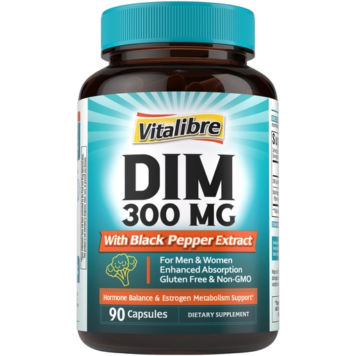 [BRSRAGD7BUDRAEQ6] Vitalibre DIM Supplement for Women & Men, Estrogen Metabolism, Hormone Balance & Menopause Support, DIM 300 mg with Black Pepper Extract, High Absorption, 90 Capsules