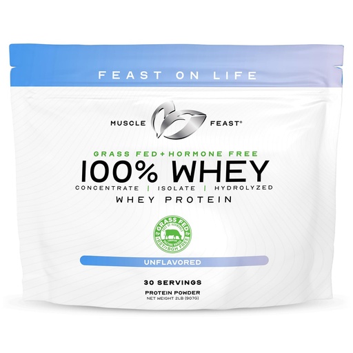 [BRSWIZ3ZOR6W2CLG] Muscle Feast 100% Grass Fed Whey Protein Powder, All Natural Hormone Free Paure Raised Whey Protein Powder for Women & Men- Whey Concentrate, Isolate & Hydrolyzed Protein Powder Blend- Unflavored, 2lb