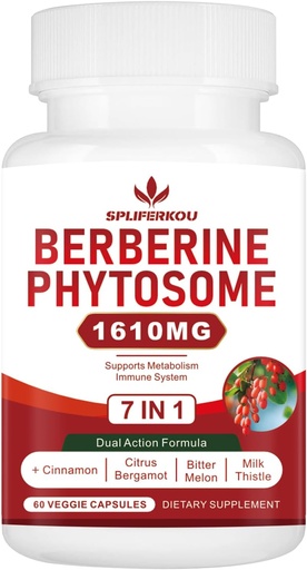 [BRSRAGQ5CQJQMG33] 7-σε- 1 Φυτοσώματα βερβερίνης με Ceylon Cinnamon, Berberine Complex Supports Μεταβολική, ηπατική λειτουργία και ανοσοποιητικό σύστημα, Μη ΓΤΟ, Χωρίς γλουτένη - 60 κάψουλες