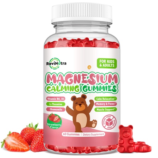 [BRSRAFAYPJ5AOFL2] Magnesium Gummies for Kids - Magnesium Glycinate Gummies Supplement with L-Theanine, Vitamin B6, D3 for Kids & Adults Sleep, Calm, Relaxation, Brain, Bones, Sugar Free Strawberry 60ct