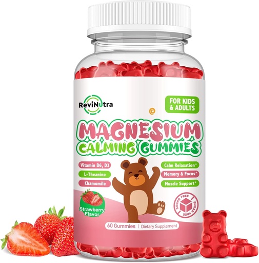 [BRSRAFAYPJ5AOFL2] Magnesium Gummies for Kids - Magnesium Glycinate Gummies Supplement with L-Theanine, Vitamin B6, D3 for Kids & Adults Sleep, Calm, Relaxation, Brain, Bones, Sugar Free Strawberry 60ct