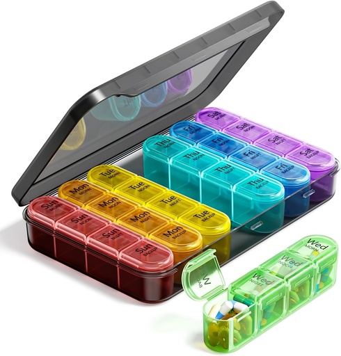 [BRSWYAY3ORYQ2CI6] Odaro Weekly Pill Organizer 4 Times a Day, BPA Free Daily Pill Box 7 Day, Large Travel Pill Case with 28 Compartment to Hold Medicine, Vitamin and Supplement