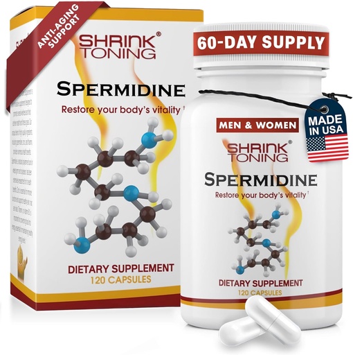 [BRSROGT6AB5ROD37] Shrink Spermidina Supplements Skin & Anti-Aging Support – 120 Vegan Caps 100% Poliamina natural para homens e mulheres, Global Wellness – Não-GMO, EUA Made – com alta espermidina, zinco e tiamina