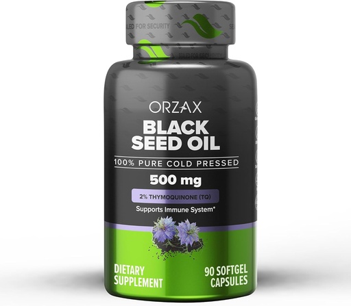 [BRSROHARDEDRQF37] ORZAX Black Seed Oil Cold Pressed 100% Pure | Non-GMO - Rich in Omega 3 6 9 & Thymoquinone | Black Cumin Nigella Sativa Oil for Immune Support, Hair, Skin, Face (500 mg - 90 Softgel Capsules)