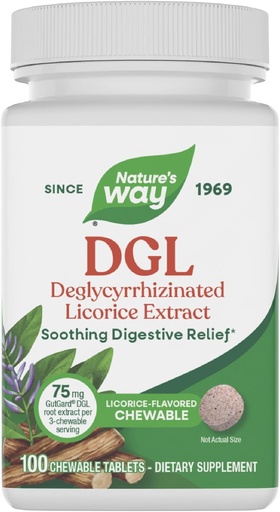 [BRSWIYINBJYGYHI3] Nature's Way DGL Chewable Tablets, Soothing Digestive Relief*, For Occasional Stomach Upset*, Deglycyrrhizinated Licorice Extract, Gluten Free, Licorice Flavored, 100 Tablets (Packaging May Vary)